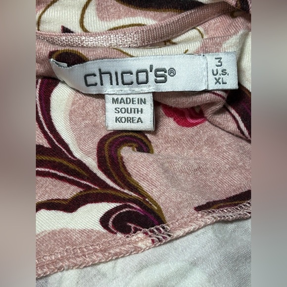 Chico's Women's 3/ XL Long Sleeve Top Pink Red Neutral Floral Shirt - Picture 4 of 5
